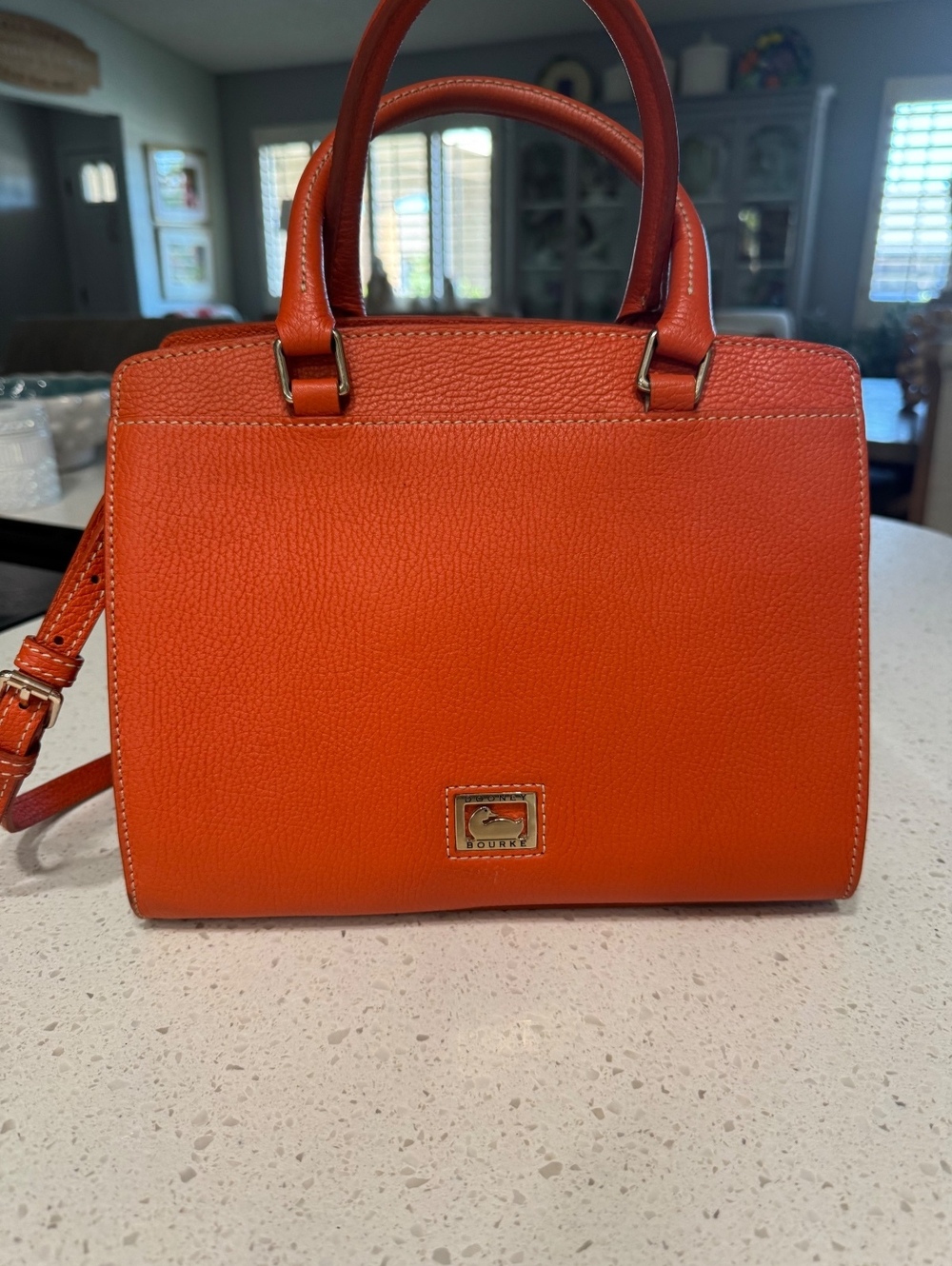 Dooney & Bourke Orange Pebbled Leather Satchel Handbag Purse + Checkbook Wallet